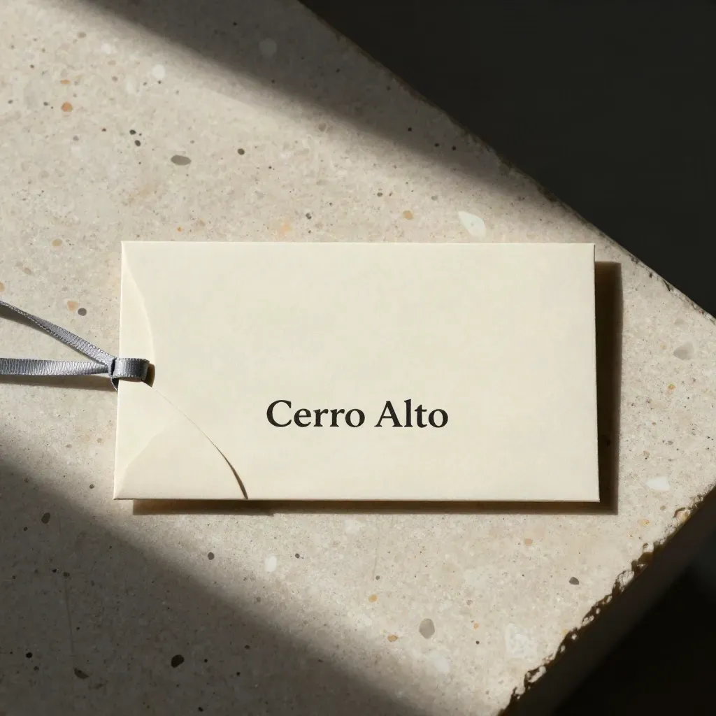 Tarjeta regalo crema sobre travertino, con cinta gris pizarra y aire elegante.